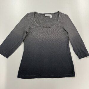 Chico’s Black/White Striped 3/4 Sleeve Hi-Low Scooped Neck Top Size 0 Stripes